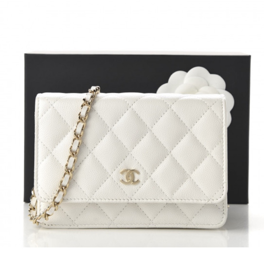 Chanel White Mini WOC Caviar Crossbody Bag with Champagne Gold Hardware